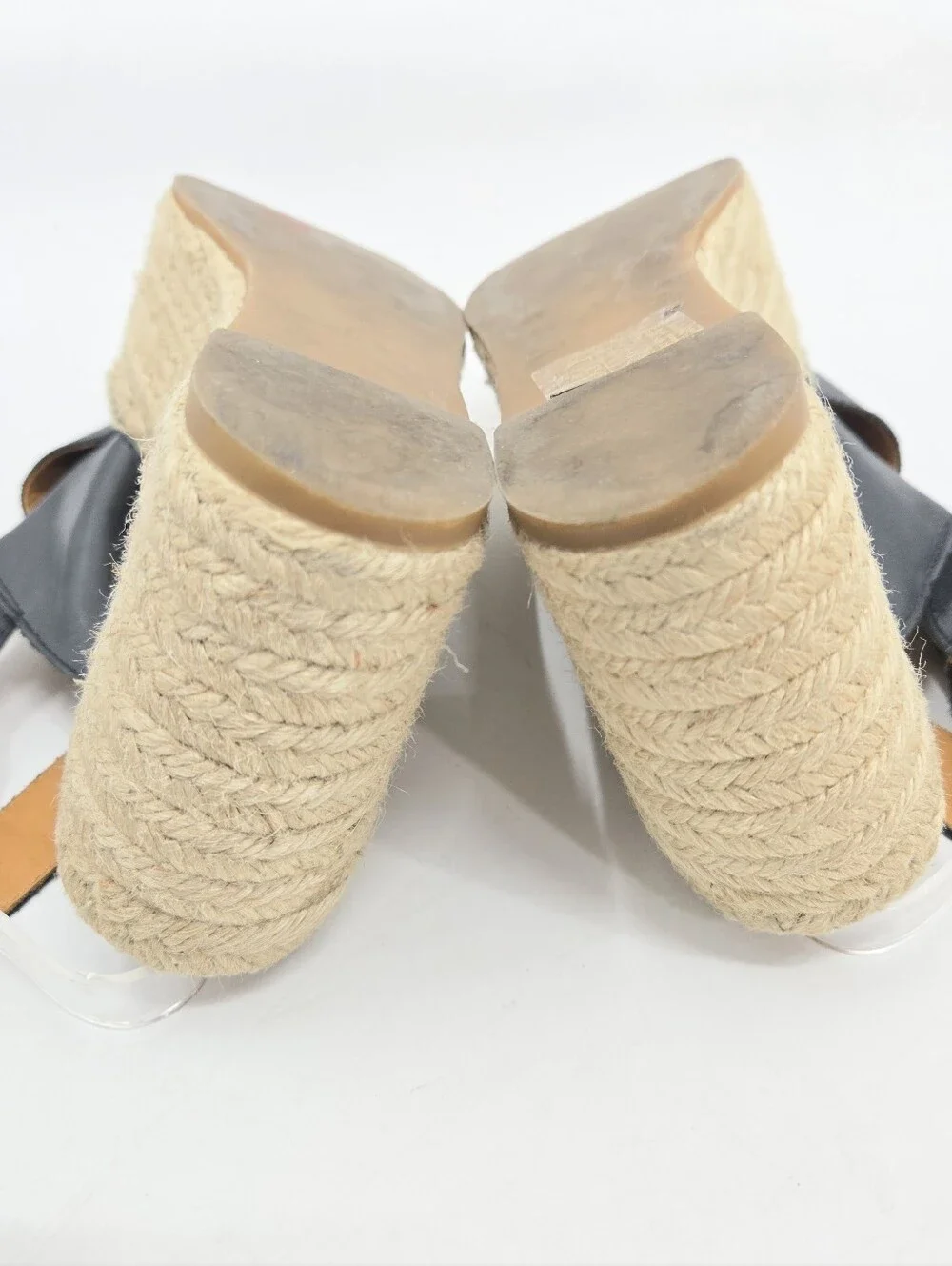 Alohas Black Leather Espadrille Wedge Sandals with Ankle Strap